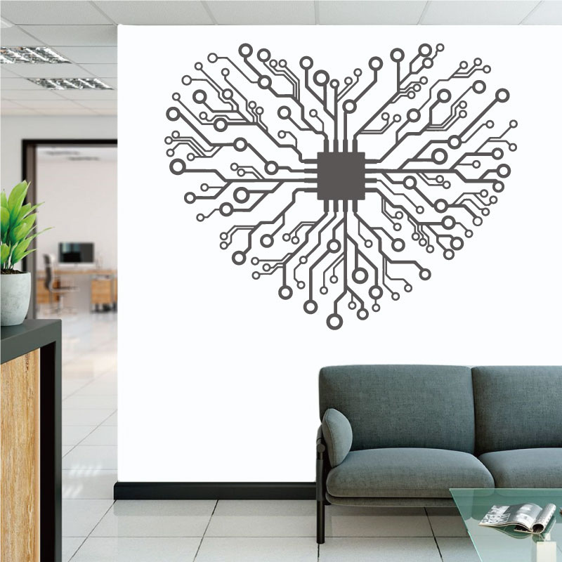Tech Office Wall - الحب رقاقة التكنولوجيا مكتب الفينيل جدار