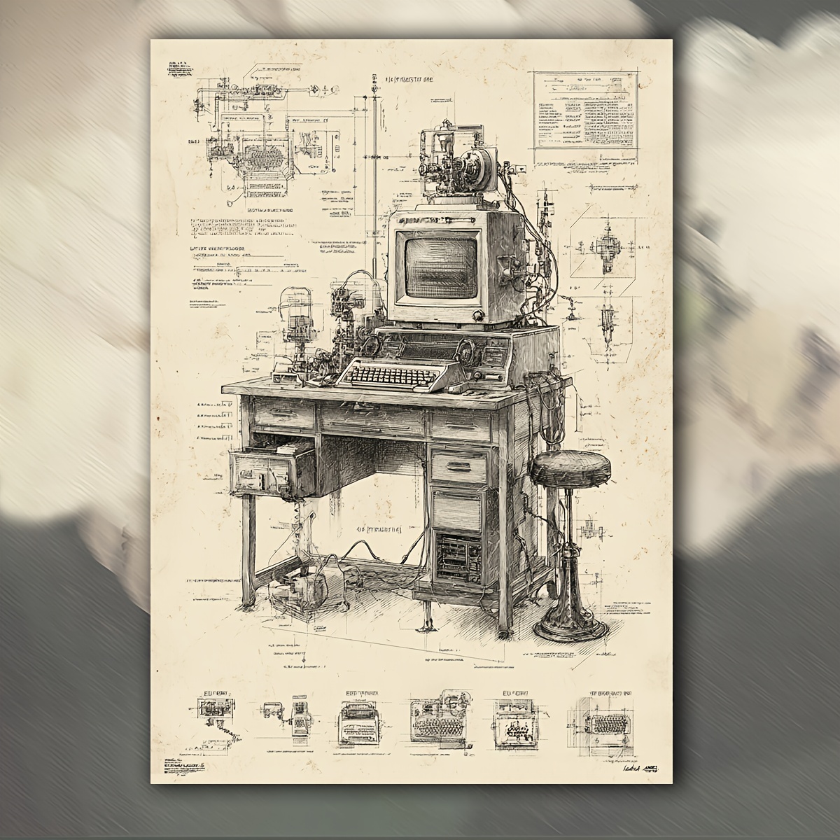 Tech Office Wall Art - ملصق CIFBUY لاختراع الكمبيوتر بتصميم عتيق،